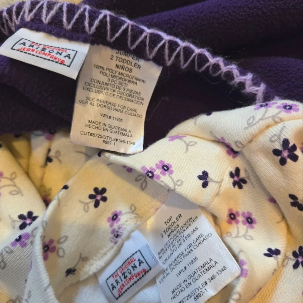 Vintage Y2k Arizona Jean Co. Purple and Cream Floral Overall Dress 2 Piece Set